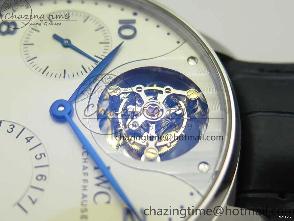 MIROTIME 0207 Portuguese Tourbillon IW5046 SS ZF Best Edition White Dial Blue Markers on Blue Leather Strap Fashionable 7149